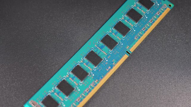 Computer RAM or Random Access Memory, chips on the board, increasing price concept. DDR RAM memory cards are used for AI data centers. Supply chain tightening due AI boom and high demand AI clients.