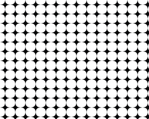 Geometric pattern of black shapes on with many circles