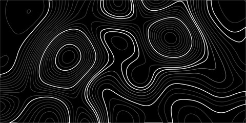 Abstract topographic map background with white contour lines on black organic minimalist terrain texture for tech design © Creative Lis