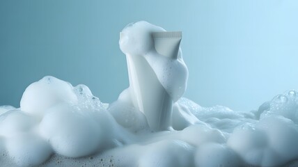 Foamy soap heart shape in blue background with soft focus for Valentines Day