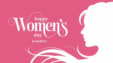 Happy Women's Day 8 March greeting with elegant woman silhouette on pink background © Inovo Lab