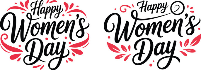 Obraz premium Vector Hand Drawn Calligraphic 'Happy Women's Day' Text with Red Decorative Elements