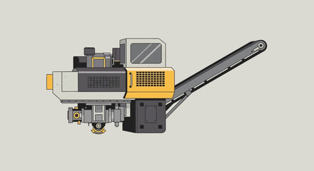 Fototapeta premium Industrial Conveyor Machine With Cutting Attachment And Operator Cabin