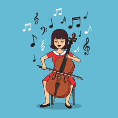 Young Girl Playing Cello Music.