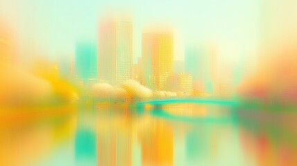 爽やかな春の都会と水辺の幻想的な景観