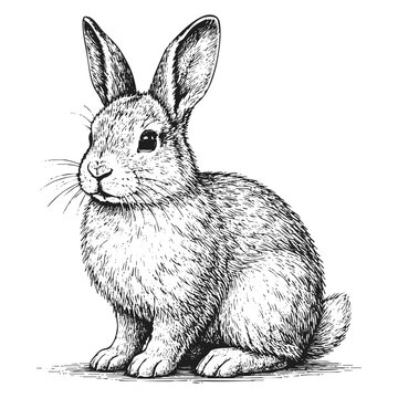 Rabbit Black Sketch Line Art Vector PNG Isolated on Transparent Background