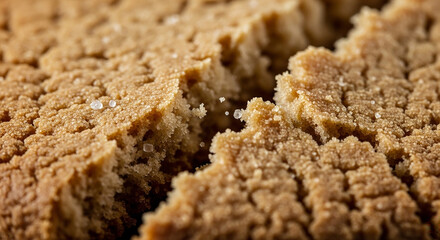 Close-up shot of a cracked gingerbread dessert with sugar sprinkles
