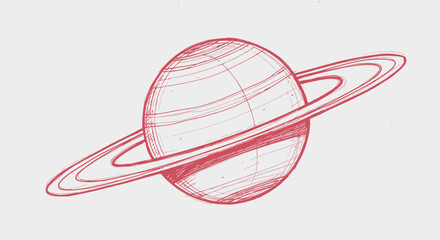 Sketch of Saturn in red ink on white paper © icik icik bum