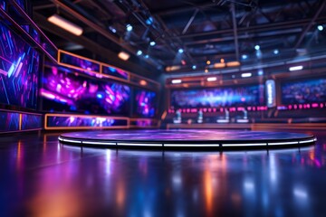 Immersive Esports Competition Set in Dimly Lit Arena with Advanced Technology