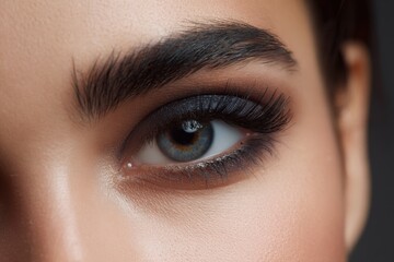 Obraz premium Close-up of female eye with stunning makeup and long eyelashes