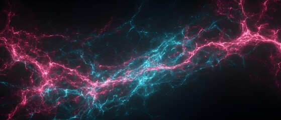 Fototapeta premium Abstract cosmic nebula with swirling pink and teal clouds against a dark background