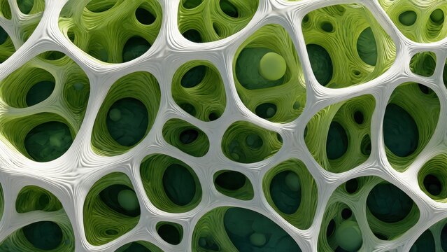 Abstract green and white cellular structure