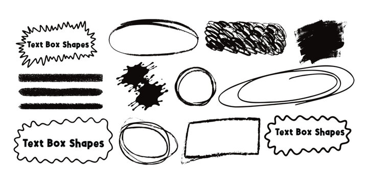 Hand drawn text box picture frames set, rough grunge textured straight line. Vector ink illustration. Grunge crayon outline text boxes for notes. Hand drawn texture doodle shapes.