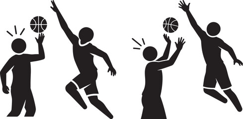 Basketball players jumping and dribbling icons