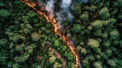 Fototapeta na wymiar Aerial view of wildfire in forest