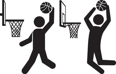 Basketball players dunking at hoop