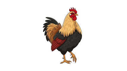 Vibrant and proud rooster illustration standing on a white background. © Rendi