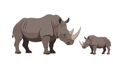 Obraz premium A mother rhinoceros and her calf standing on a white background.