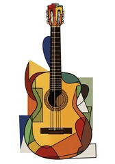 Fototapeta premium Stylized guitar illustration. Flat abstract art of a classic string instrument. Music themed design for poster or cover art.