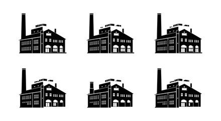 Fototapeta premium Vintage Industrial Factory Silhouettes and Manufacturing Plant Icons
