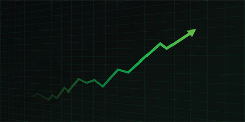 A green line graph showing an upward trend on a dark grid background, representing growth, progress, and positive financial or business development.