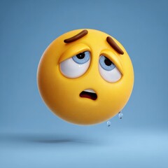 Naklejka premium Sad emoji face with tears and blue background