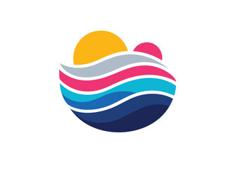 Fototapeta premium Abstract logo featuring colorful waves and a sun evoking a sense of tranquility and energy