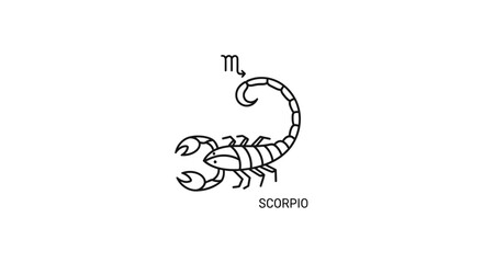 Fototapeta premium Scorpio Zodiac Astrological Sign Line Art Illustration on Isolated White Background