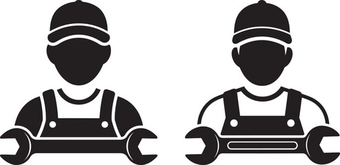 Mechanic worker with wrench icon silhouette