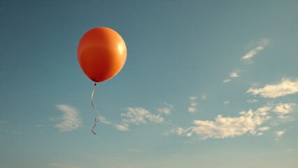 Obraz premium Orange Balloon Floating in Blue Sky