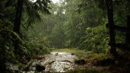 Fototapeta premium Rainy Day Forest Scene