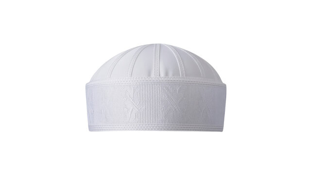 Traditional White Islamic Prayer Cap Topi Kufi - Muslim Men's Religious Head Covering - 3D Realistic PNG Clipart with Transparent Background for Ramadan Eid and Islamic Culture Design Projects