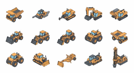 Collection of Various Heavy Construction Machinery Vehicles. © Deni