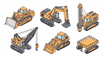 Heavy Construction Equipment Vehicles Set Illustration. © Deni