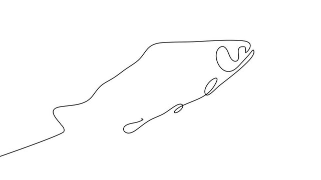 Salmon line fish continuous vector art icon tuna drawing trout seafood. Line fish salmon hand one simple outline illustration water type food hook linear sea fin pond day sketch silhouette logo ocean.