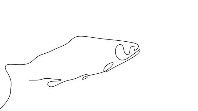 Salmon line fish continuous vector art icon tuna drawing trout seafood. Line fish salmon hand one simple outline illustration water type food hook linear sea fin pond day sketch silhouette logo ocean.