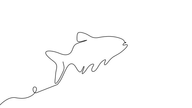 Salmon line fish continuous vector art icon tuna drawing trout seafood. Line fish salmon hand one simple outline illustration water type food hook linear sea fin pond day sketch silhouette logo ocean.