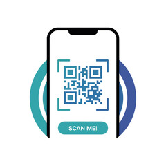 A professional smartphone QR code scan me template for application screenshot presentations, featuring a modern mobile device mockup, digital barcode, and clean white background space.