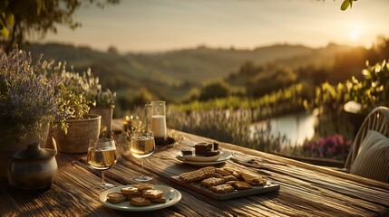 Countryside Sunset Dining with Wine and Desserts