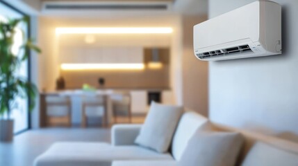 Modern air conditioner on interior wall