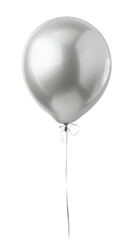 Silver chrome balloon floating with a reflective metallic surface, symbolizing celebration, party, happiness, event decoration, and special occasions, on a transparent background