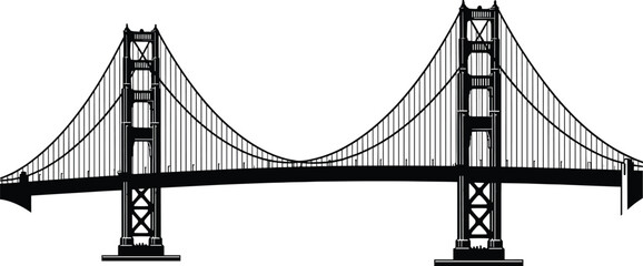 Fototapeta premium Black and white line of the Golden Gate Bridge with suspension cables and towers line Golden Gate Bridge