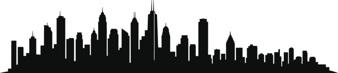 Fototapeta premium Black and white silhouette of a city skyline with tall buildings and skyscrapers 1