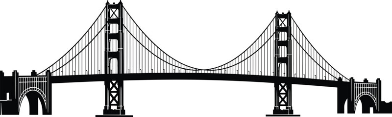 Fototapeta premium Black and white of the Golden Gate Bridge with supporting towers and cables suspension bridge