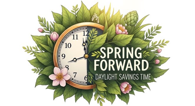 Spring Forward Clock with Flowers and Greenery for Daylight Savings