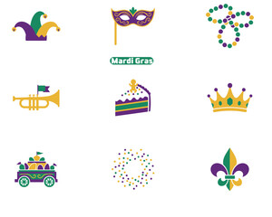 Mardi Gras carnival icon set SVG