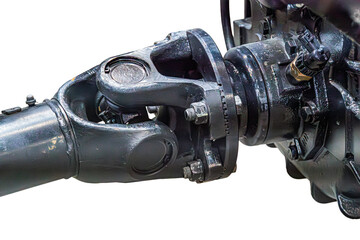 Close-up view of a modular, industrial metal component with ridges and indentations, seen under angled lighting on a transparent background