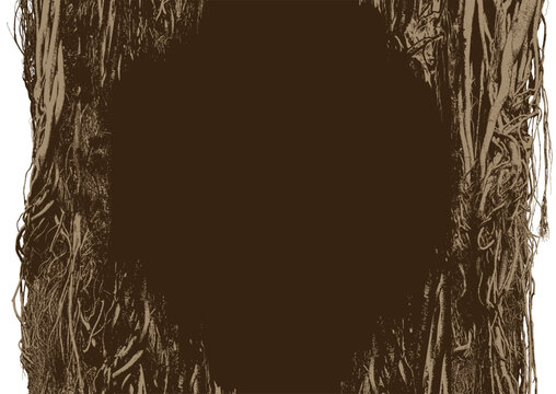 Vector frame featuring a realistic image of an old forest tree with roots and branches, and space for inscription and logo. Occult, magic, witchcraft, fantasy, fairy tale. Perfect for a Halloween