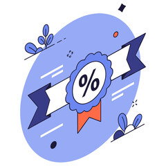 Fototapeta premium Colorful discount badge with percentage symbol and decorative elements