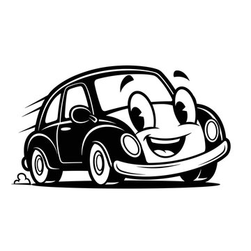 Happy Cartoon Car Driving with a Big Smile.